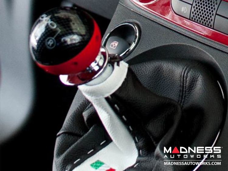 FIAT 500 Gear Shift Knob by BLACK Carbon Fiber Top w/ Red Base 500